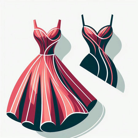 Illustration of two women's dresses in retro style. Vector illustration.のイラスト素材