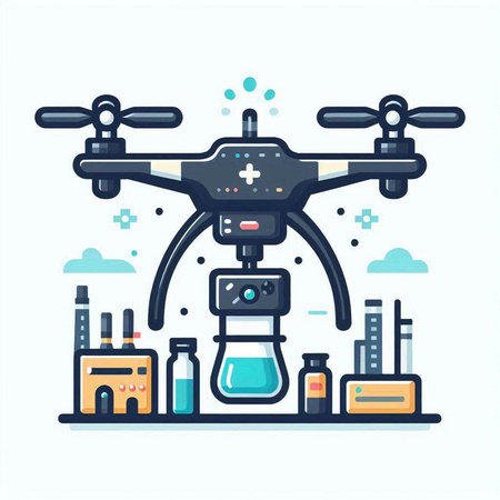 Drone with remote control. Vector illustration in flat design style.のイラスト素材