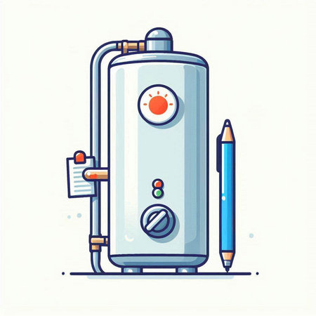 Water boiler and pencils. Vector illustration in flat cartoon style.のイラスト素材