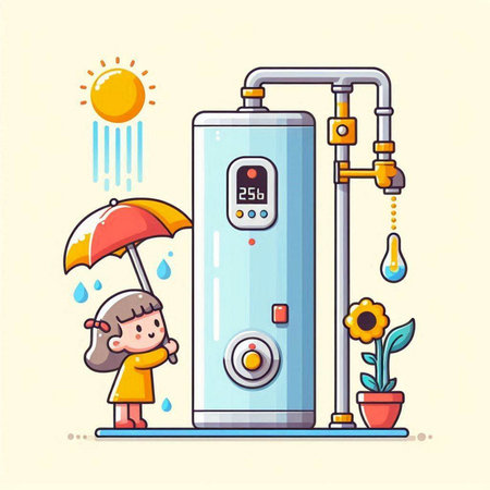Cute little girl with an umbrella and a boiler. Vector illustration.のイラスト素材
