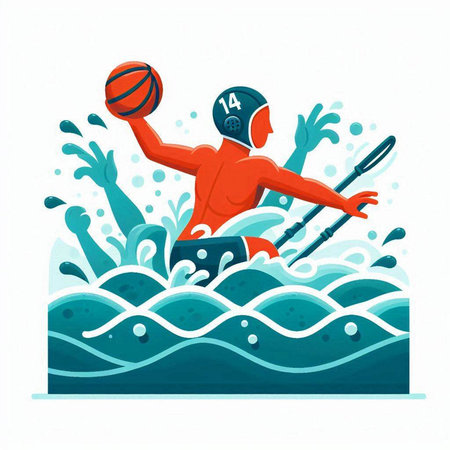 Water polo player with a ball in the water. Vector illustrationのイラスト素材
