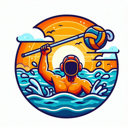 Volleyball player in the water. Vector illustration in cartoon styleのイラスト素材