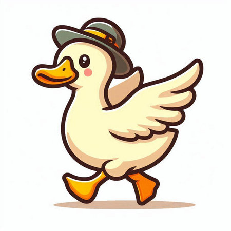 Duck in a hat and bowler, vector cartoon illustration.のイラスト素材