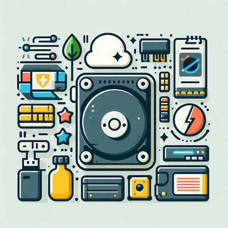 Flat line design concept of music and technology. Vector illustration.のイラスト素材