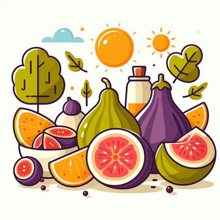 Fruits and vegetables. Healthy food concept. Vector illustration in cartoon style.のイラスト素材