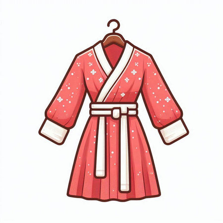 Red bathrobe on a hanger isolated on white background. Vector illustration.のイラスト素材