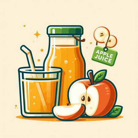 Apple juice in glass and apple slices. Vector illustration of healthy drink.のイラスト素材
