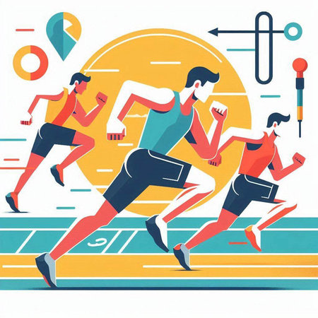 Running people, men and women in sportswear, vector illustrationのイラスト素材
