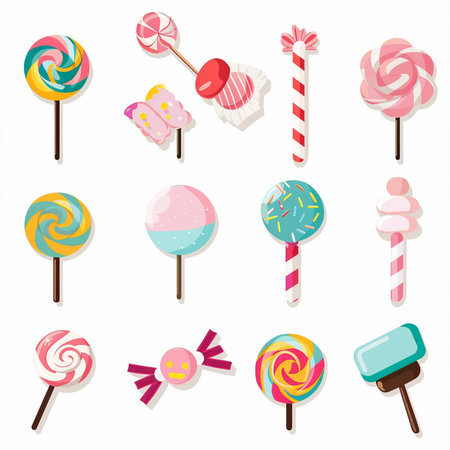 Set of colorful lollipops and marshmallows. Vector illustrationのイラスト素材