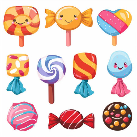 Cute colorful lollipops and candies vector set.のイラスト素材
