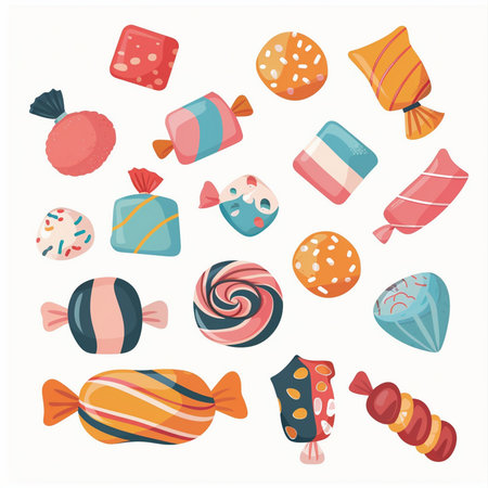 Set of candies in different shapes and colors. Vector illustration.のイラスト素材