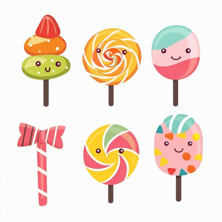 Cute cartoon lollipops set. Vector illustration in flat style.のイラスト素材