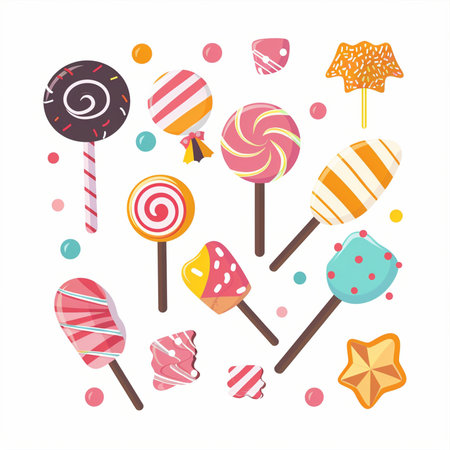 Colorful candies and lollipops. Vector illustration.のイラスト素材