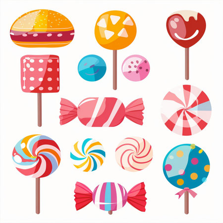 Set of colorful candies and lollipops. Vector illustration.のイラスト素材