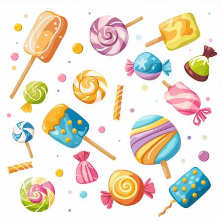 Set of colorful lollipops and candies, vector illustrationのイラスト素材