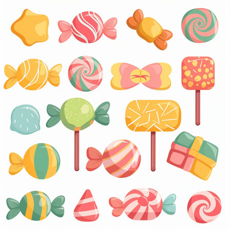 Set of colorful candies and lollipops. Vector illustrationのイラスト素材