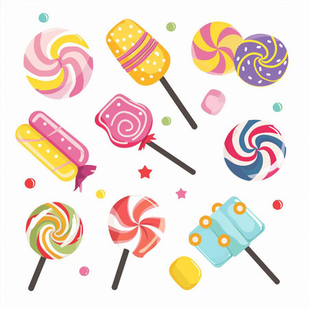 Colorful lollipops set isolated on white background. Vector illustration.のイラスト素材