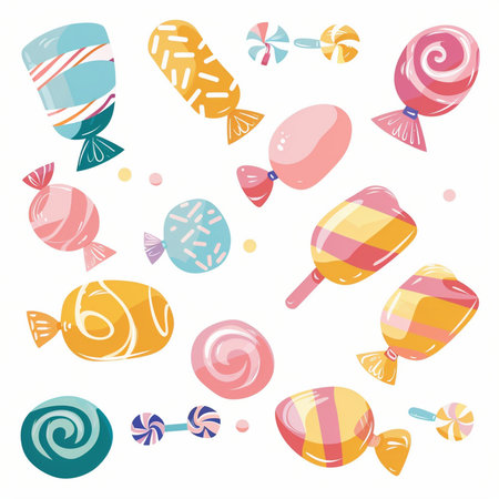 Set of colorful candies isolated on white background. Vector illustration.のイラスト素材