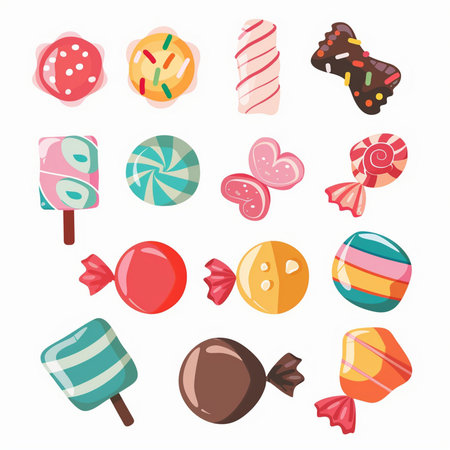 Set of different candies and lollipops. Vector illustrationのイラスト素材