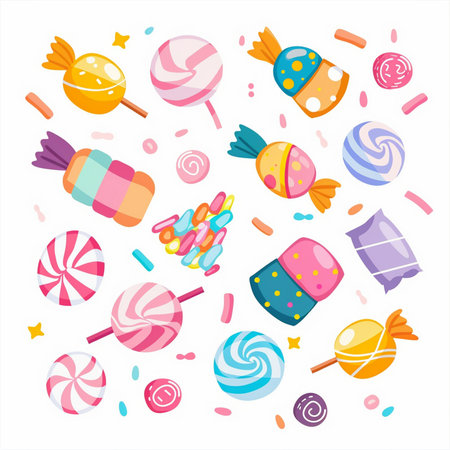 Colorful candies and lollipops collection, vector illustrationのイラスト素材