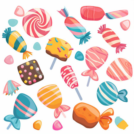 Set of sweet candies, lollipops, candies in cartoon style.のイラスト素材