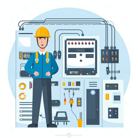Electrician, electrician, engineer. Vector illustration in flat styleのイラスト素材