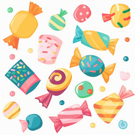 Colorful candies and sweets collection. Vector illustration in cartoon style.のイラスト素材