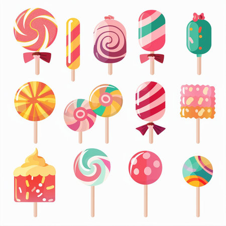 Set of colorful lollipops isolated on white background. Vector illustration.のイラスト素材