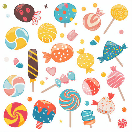 Colorful candies, lollipops, lollipopshmallows. Vector illustration.のイラスト素材
