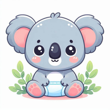 Cute cartoon koala sitting on the grass. Vector illustration.のイラスト素材
