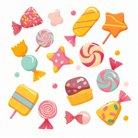 Colorful candies and lollipops collection. Vector illustrationのイラスト素材