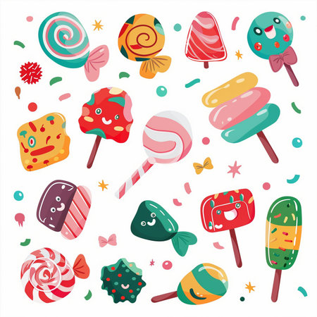 Set of colorful lollipops and candies. Vector illustration.のイラスト素材