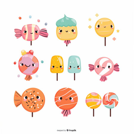 Cute cartoon lollipops with different flavors. Vector illustration.のイラスト素材