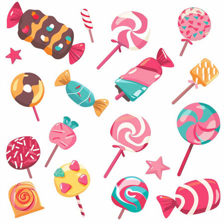 Set of candies and lollipops. Vector illustration.のイラスト素材