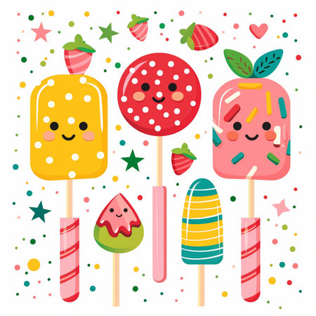 Cute kawaii lollipops on stick. Vector illustrationのイラスト素材