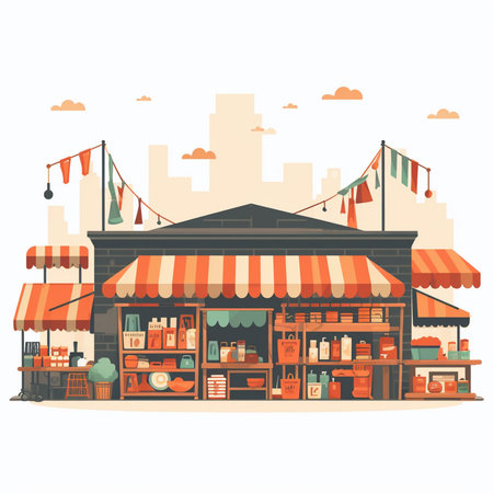 Coffee shop, cafe and restaurant. Vector illustration in flat styleのイラスト素材