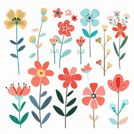 Set of hand drawn floral elements. Vector illustration in doodle style.のイラスト素材