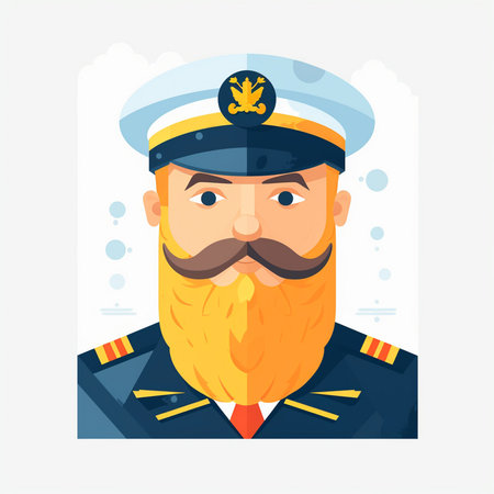 Sailor with mustache in uniform. Vector illustration in flat styleのイラスト素材