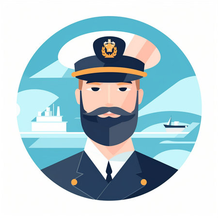 Sailor with hat and beard in a flat style. Vector illustration.のイラスト素材