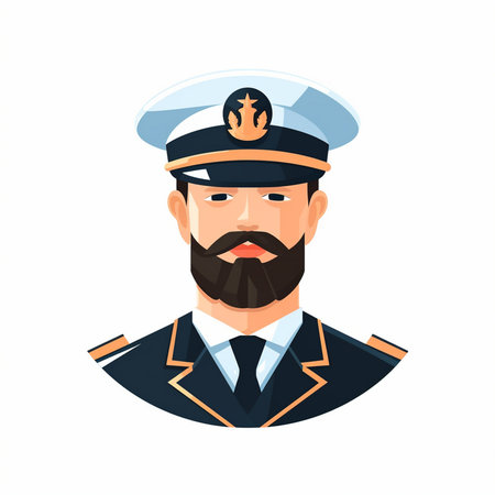 Pilot in uniform. Vector illustration in a flat style on a white background.のイラスト素材