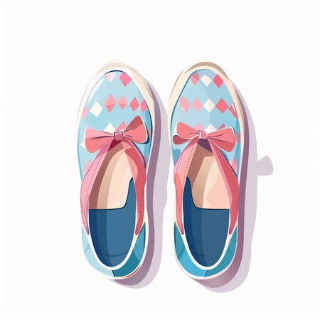 Pair of blue slippers with pink bow. Vector illustration.のイラスト素材