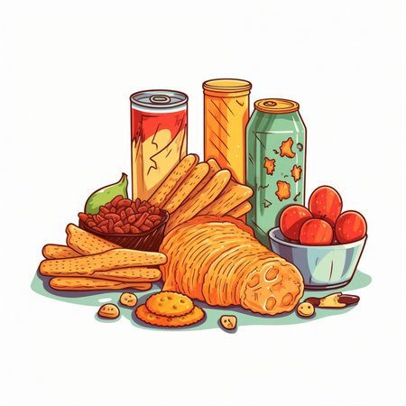 Popcorn and cola in bowl. Vector illustration on white background.のイラスト素材