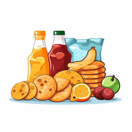 Fruit juice, smoothie, juice and cookies. Vector illustrationのイラスト素材