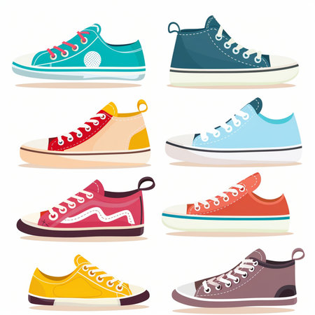 Set of colorful sneakers. Vector illustration isolated on a white background.のイラスト素材