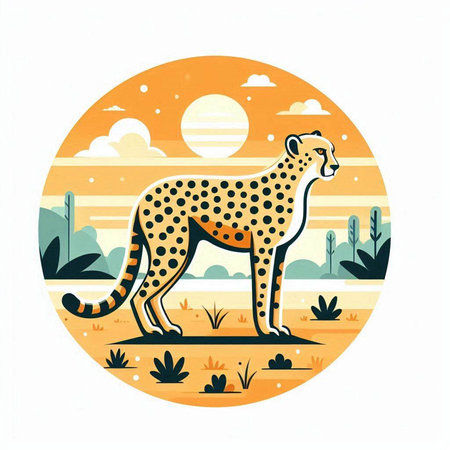 Cheetah in the desert. Vector illustration in flat style.のイラスト素材