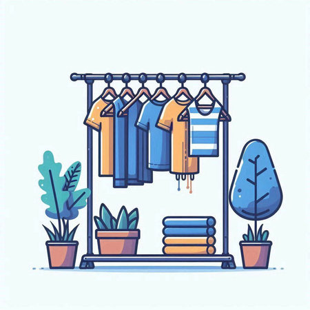 Clothes hanging on a hanger. Vector illustration in flat styleのイラスト素材