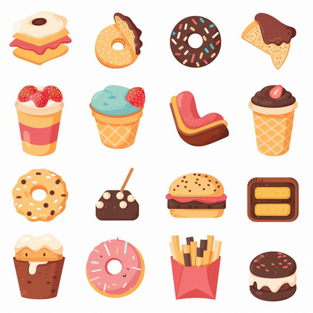 Donuts icons set. Cartoon set of donuts vector icons for web designのイラスト素材