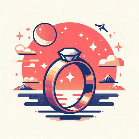Wedding ring on the background of the moon and stars. Vector illustration.のイラスト素材