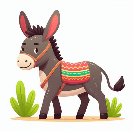 Donkey with a colorful scarf. Vector illustration in cartoon style.のイラスト素材