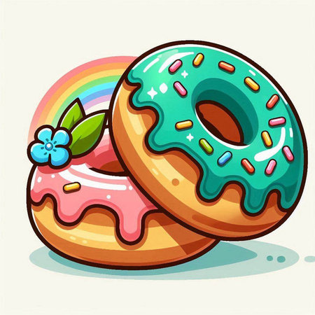Colorful donuts with glaze and sprinkles. Vector illustration.のイラスト素材